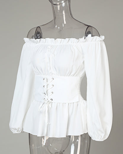 Off Shoulder Lace Up Front Casual Blouse