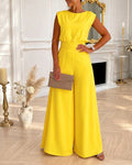 Women's Two Piece Outfits Cap Sleeve Bow Tie Back Crop Top and High Waisted Wide Leg Pants Set