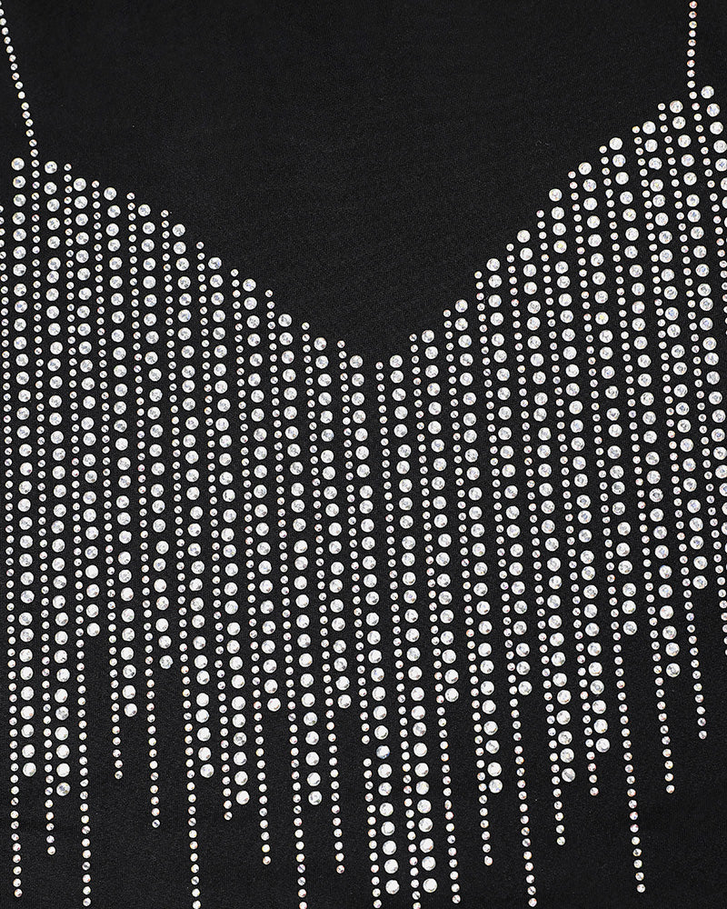 Mock Neck Long Sleeve Rhinestone Decor Top