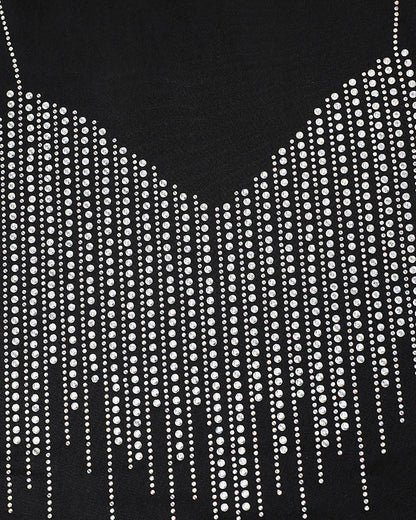 Mock Neck Long Sleeve Rhinestone Decor Top