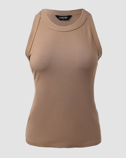 3 Pack Knit Round Neck Thick Strap Racerback Tank Tops(Without Pads)