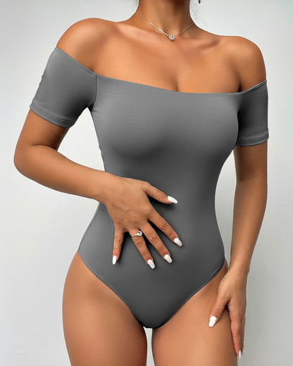Off Shoulder Short Sleeve Minimalist Slim Fit Bodysuit