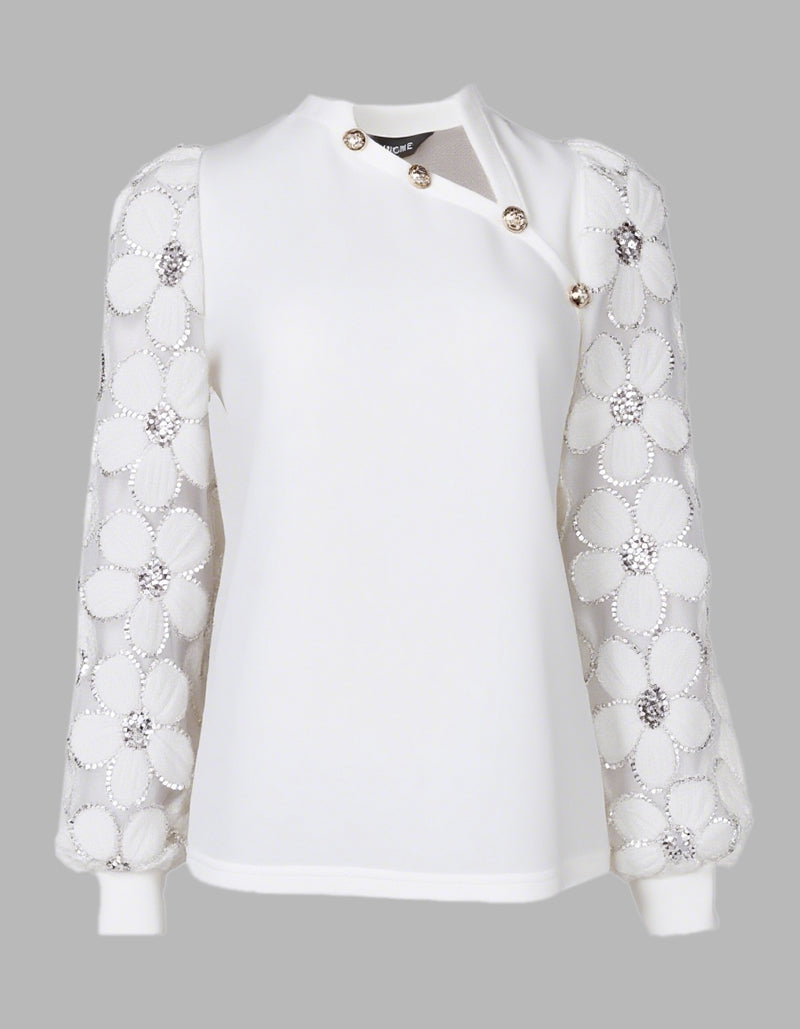 Lace Floral Open Front Long Sleeve Casual Button T-shirt