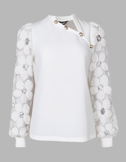 Lace Floral Open Front Long Sleeve Casual Button T-shirt
