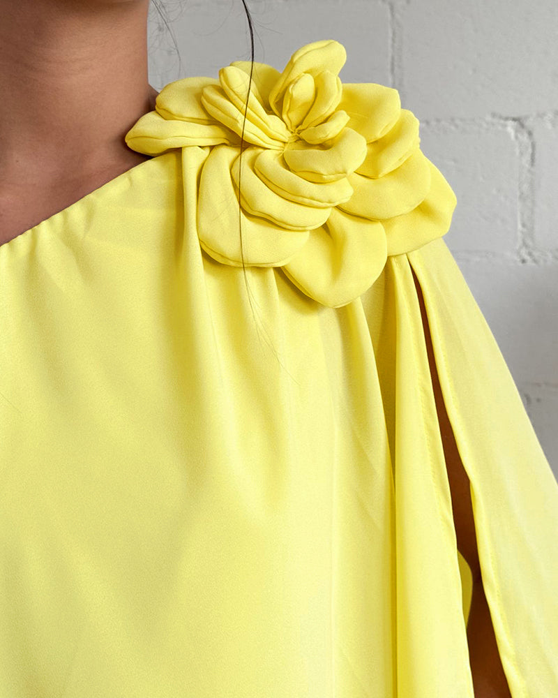 One Shoulder Sleeveless 3D Flower Decor Mini Dress Casual A Line Vacation Dress