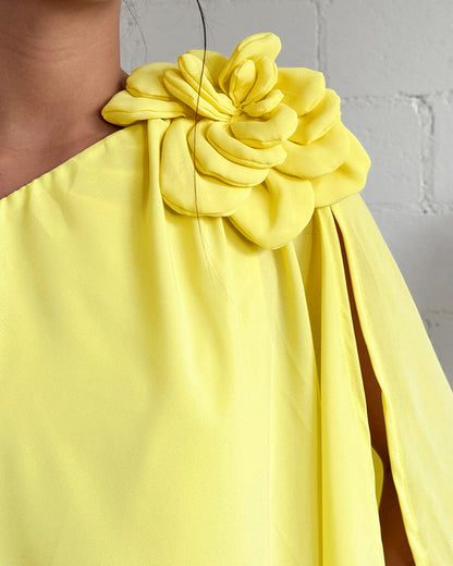 One Shoulder Sleeveless 3D Flower Decor Mini Dress Casual A Line Vacation Dress