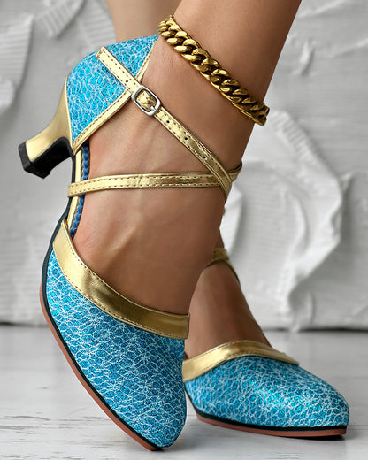 Glitter Cross Strap Buckled Latin Dance Pumps