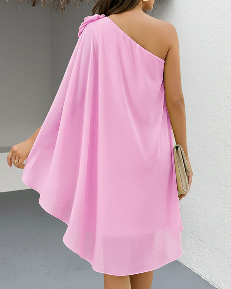 One Shoulder Sleeveless 3D Flower Decor Mini Dress Casual A Line Vacation Dress