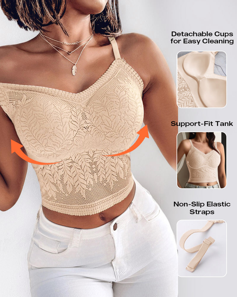 Lace V-Neck Adjustable Spaghetti Strap Bralette Camisoles Sexy Soft Crop Cami Top