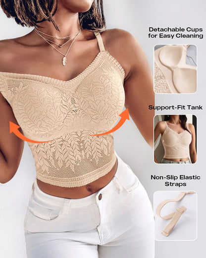 Lace V-Neck Adjustable Spaghetti Strap Bralette Camisoles Sexy Soft Crop Cami Top