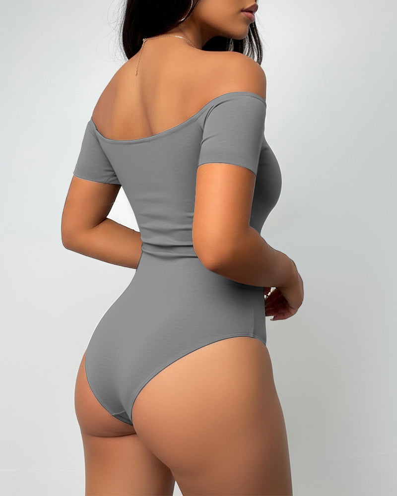 Off Shoulder Short Sleeve Minimalist Slim Fit Bodysuit