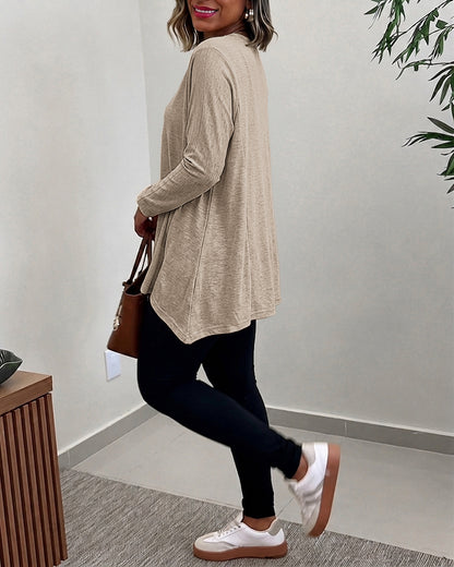Haut à manches longues avec ourlet asymétrique pour femme, coupe ample, épaules tombantes, col rond, doux, ample, décontracté