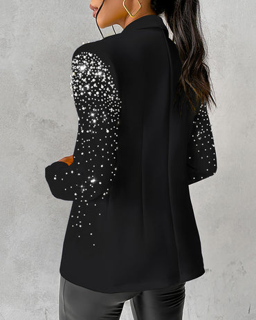 Rhinestone & Pearls Decor Shawl Collar Long Sleeve Blazer Coat