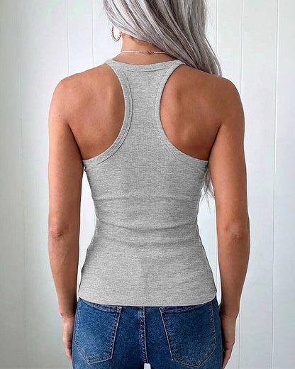 U-Neck Spaghetti Straps Ribbed Top Slim Fit Versatile Racerback Cami Top