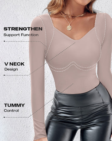 ChicMe ContourX V Neck Shapewear Seamless Tank High Strechy Long Sleeve Slim Fit Tops