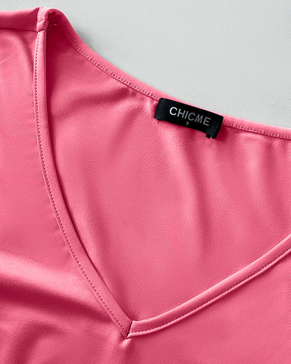 V-Neck High Stretch Tapered Drop-Crotch Casual Jumpsuit With Pockets