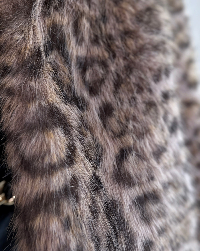 Turn-down Collar Long Sleeve Faux Fur Coat Jacket Casual Warm Fluffy Cropped Coat