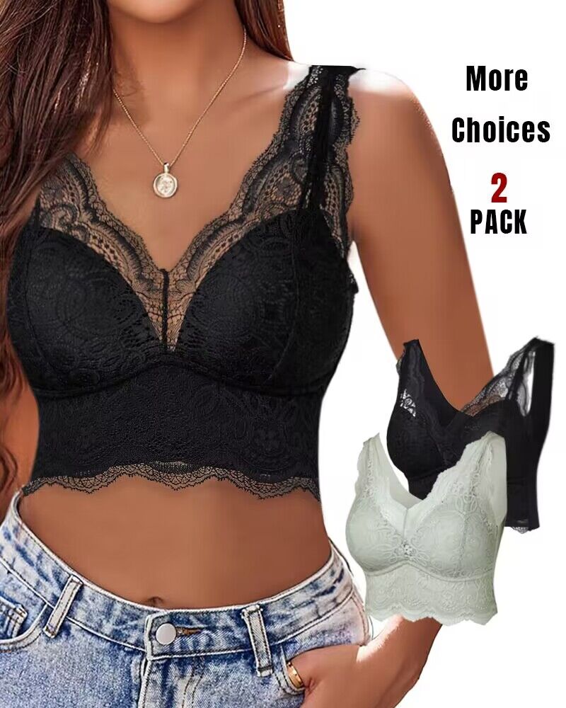 2-Pack Lace Scallop Trim Lace Bralette V-Neck Camisoles