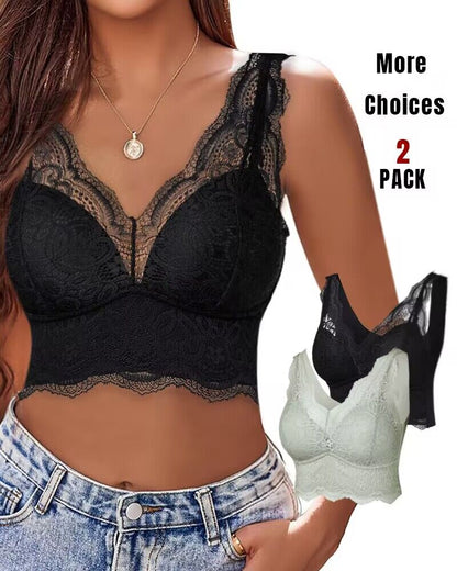 2-Pack Lace Scallop Trim Lace Bralette V-Neck Camisoles