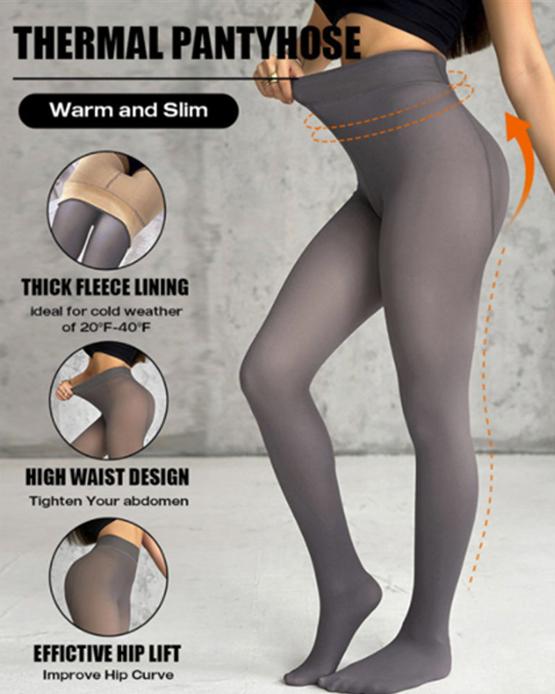 Fleece Lined Tights Sheer Fake Translucent Thermal High Waist Pantyhose Tights Leggings