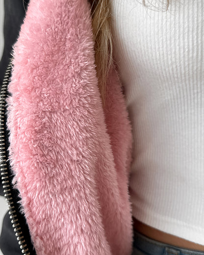 Fuzzy Trim Jacket Hooded Zip Up Fleece Lined Coat Outwear with Pockets