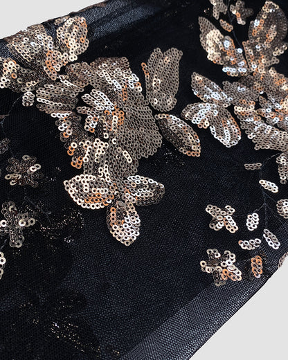 Floral Pattern Contrast Sequin One Shoulder Bodycon Dress