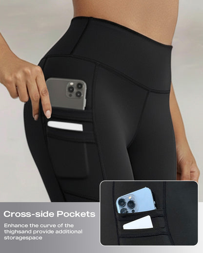 Winter Warm High Waisted Workout Athletic Leggings Tummy Control Butt Lifting Ultra Soft Thermal Lined Yoga Pants Women's Sportswear with Stacked Slit Pockets On Side