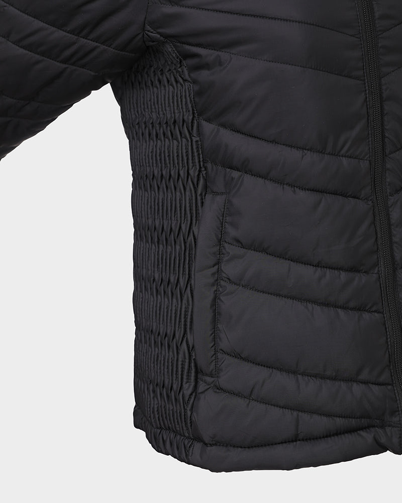 Zipper Pocket Design Shirred Fuzzy Trim Fleece Lined Hooded Puffer Jacket