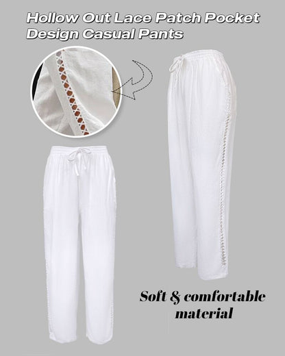 Hollow Out Lace Patch Pocket Design Casual Pants