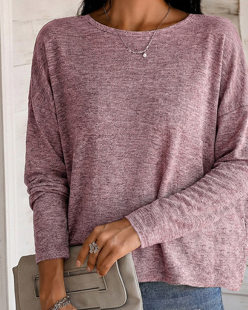 Women's Long Sleeve Knit Top Backless Twist Lace Panel Casual Tee