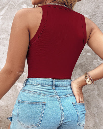 Plus Size Ribbed Round Neck Sleeveless Slim Fit Tank Basic Casual Top