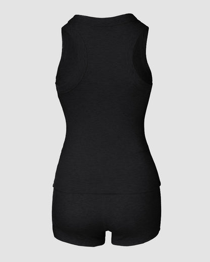 2PCS Micro-Ribbed U-Neck Tank Top & Boxer Set Cozy Loungewear