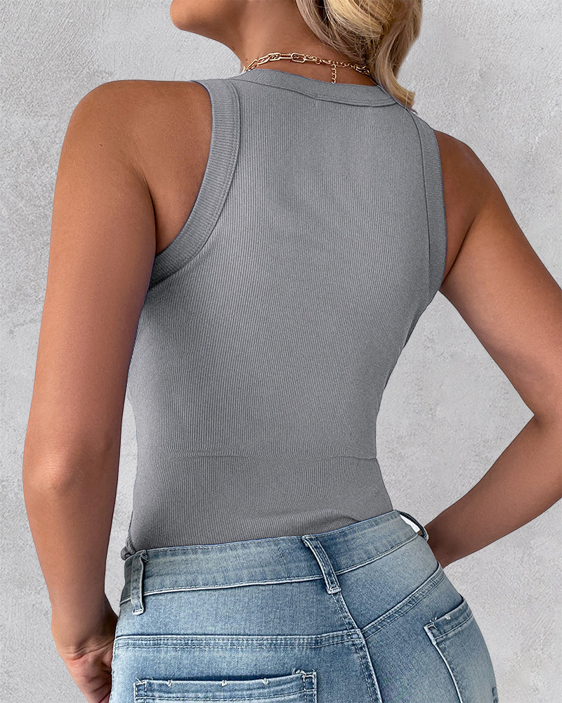 2-Pack Round Neck Thick Strap Racerback Ribbed Tank Slim Fit Tops without Bra Pads