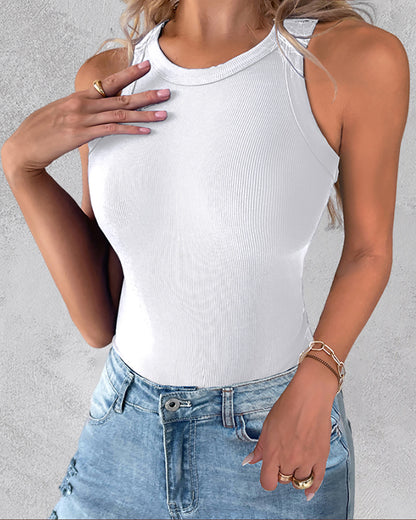 3 Pack Knit Round Neck Thick Strap Racerback Tank Tops(Without Pads)