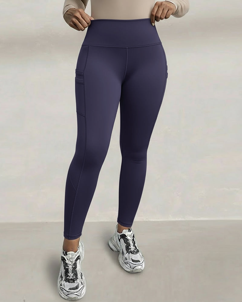 Winter Warm High Waisted Workout Athletic Leggings Tummy Control Butt Lifting Ultra Soft Thermal Lined Yoga Pants Women's Sportswear with Stacked Slit Pockets On Side