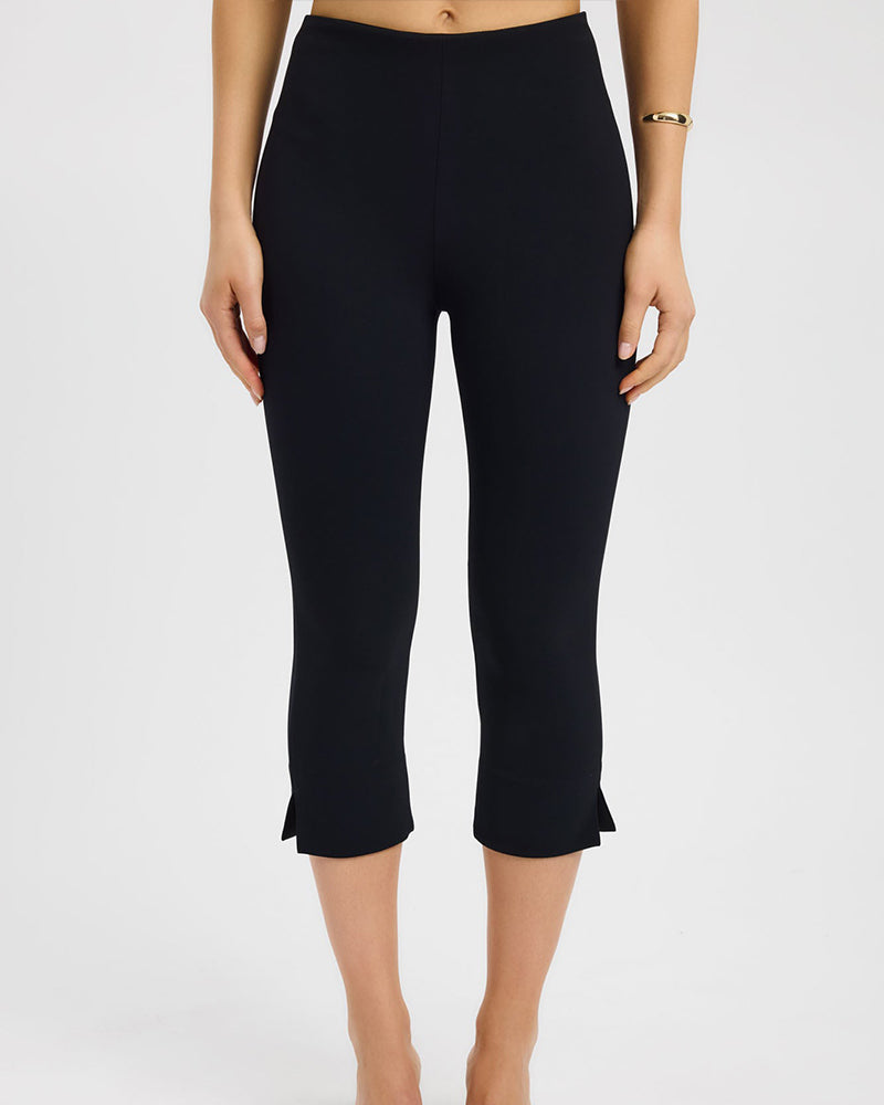 Women's High Waisted Capri Leggings Side Slit Stretchy Slim Fit Workout Pants
