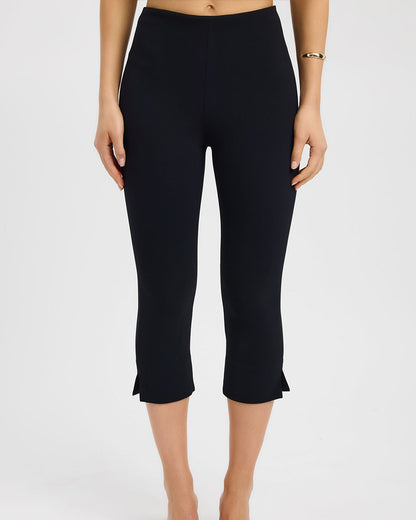 Women's High Waisted Capri Leggings Side Slit Stretchy Slim Fit Workout Pants