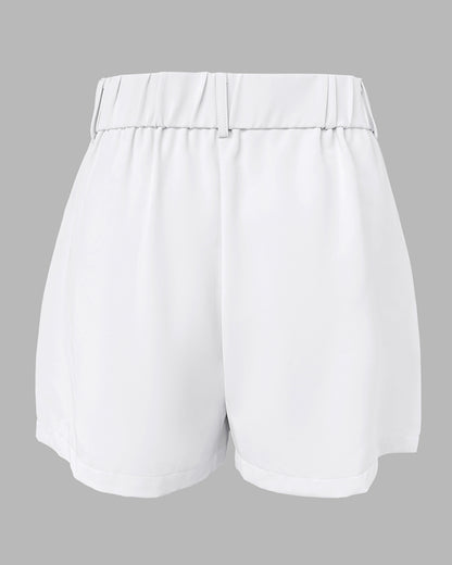 Bandeau Spaghetti Strap Golden-Button Back Shirred Top with Casual Shorts Set