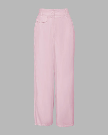 2 Pieces Outfit Turn-down Collar Cap Sleeve Button Front Tied Detail Top and Casual Zipper Fly Elastic Back Waist Wide-Leg Pants Set