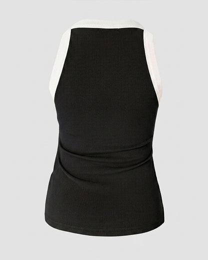 Women's Contrast Binding Racerback Tank Top Slim Fit Ribbed Crewneck Top
