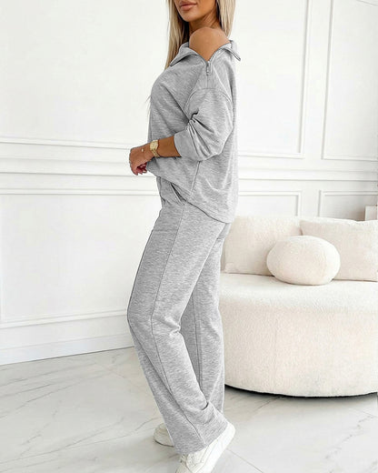 Women's 2 Piece Sweatsuit Set Mock Neck Zip Sweatshirt and High Waisted Straight Leg Sweatpants Casual Loungewear