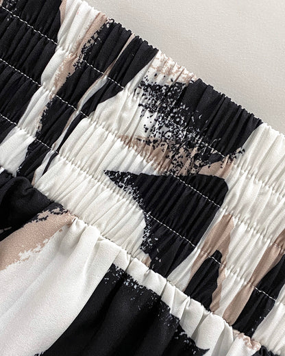 2 Pieces Outfit Wrap Plunge V Neck Crop Blouse and Casual Floral Print Wide Leg Pants Set