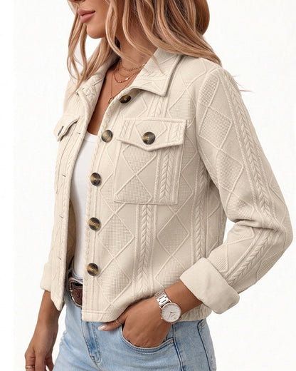 Women's Argyle Embossed Lapel Single Breasted Crop Coat
