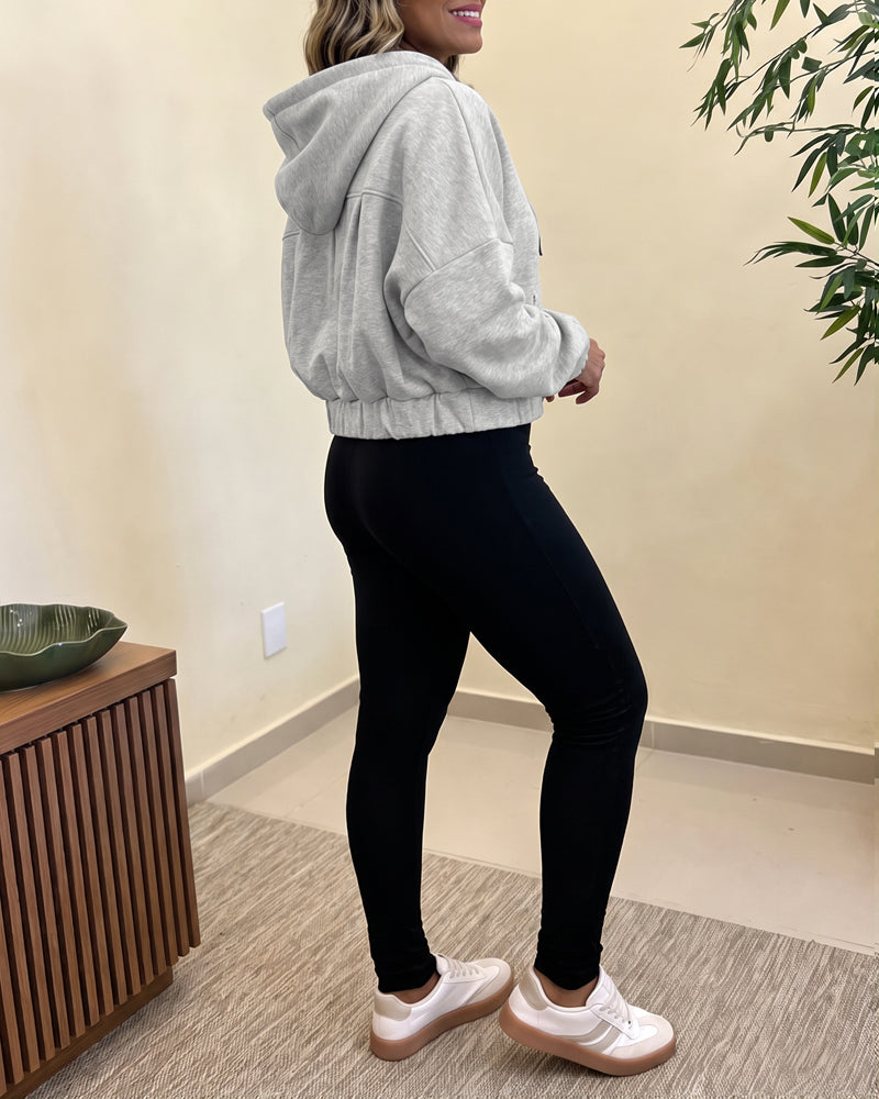 Women's Half-Zip Cropped Pullover Hoodie Drop Shoulder Drawstring Sweatshirt