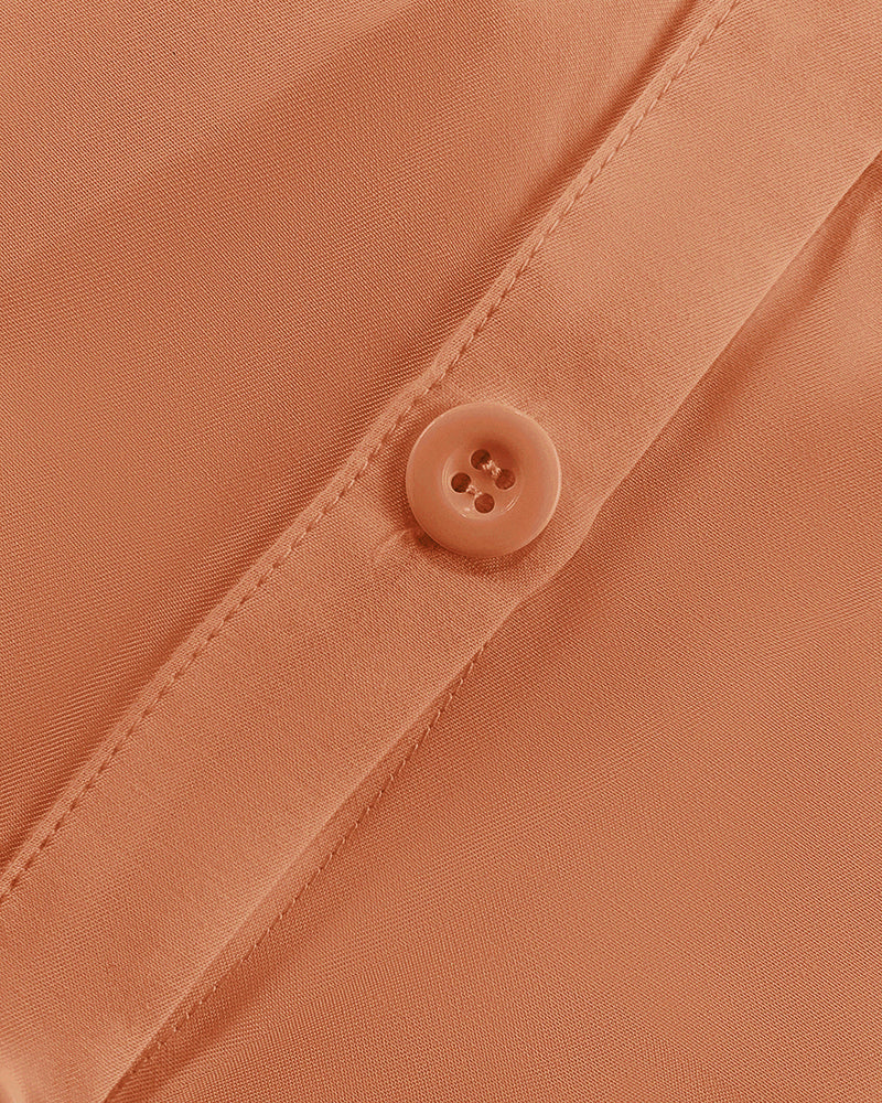 2 Pieces Outfit Turn-down Collar Cap Sleeve Button Front Tied Detail Top and Casual Zipper Fly Elastic Back Waist Wide-Leg Pants Set