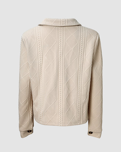 Women's Argyle Embossed Lapel Single Breasted Crop Coat