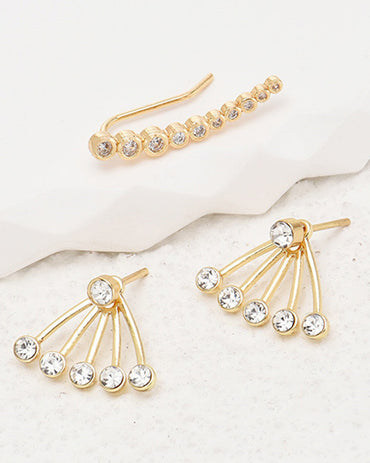 3pcs Faux Zircon Stud Earrings & Ear Climbers Set