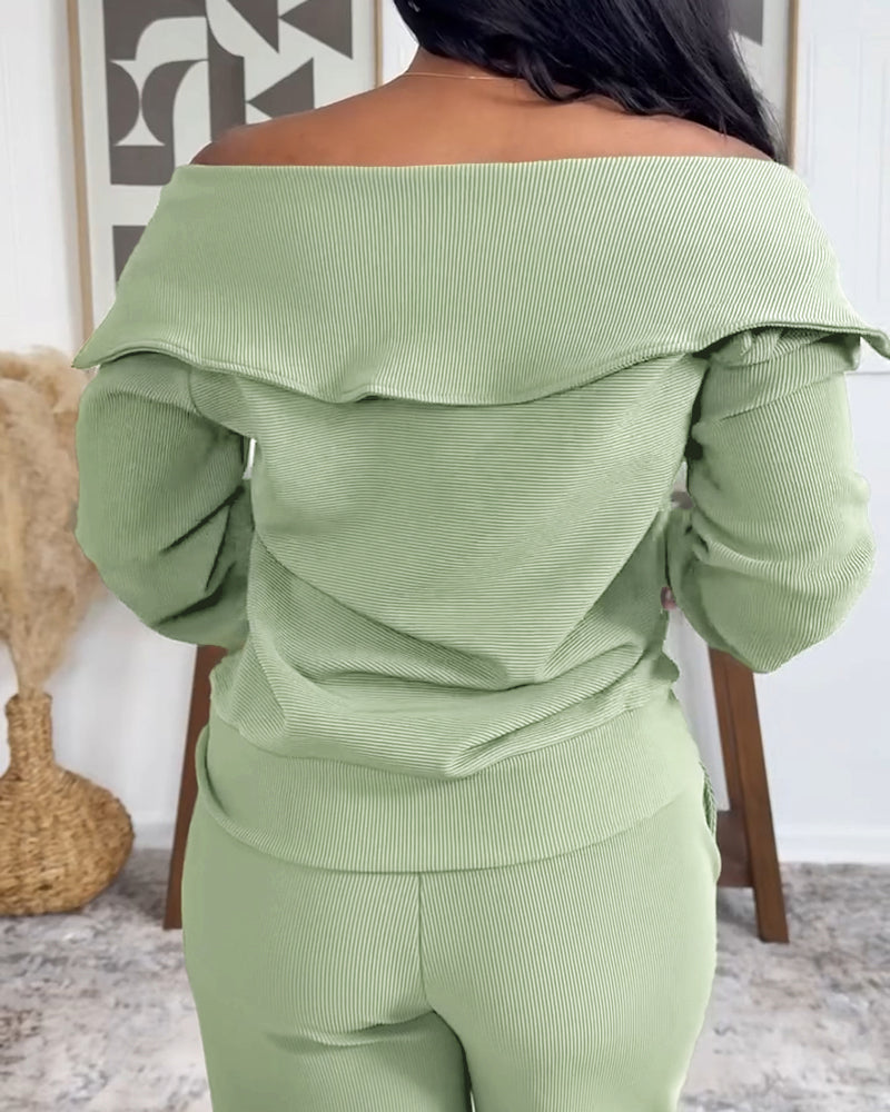 Women's 2 Piece Ribbed Lounge Set Half Zip Long Sleeve Sweatshirt and Straight Leg Pants Casual Sweatpants Set