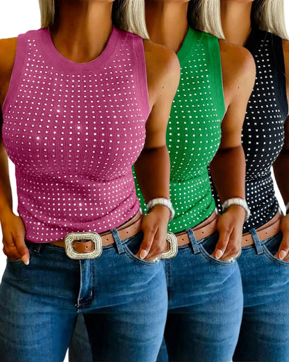 3 Pack Women's Rhinestone Sleeveless Ribbed Fitted Tank Tops