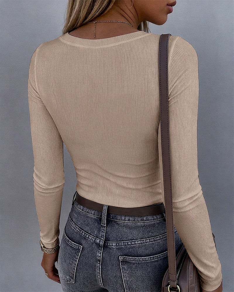 Women's Square Neck Long Sleeve Top Rhinestone Ribbed Knit Shirt Slim Fit Casual Sparkly Tee